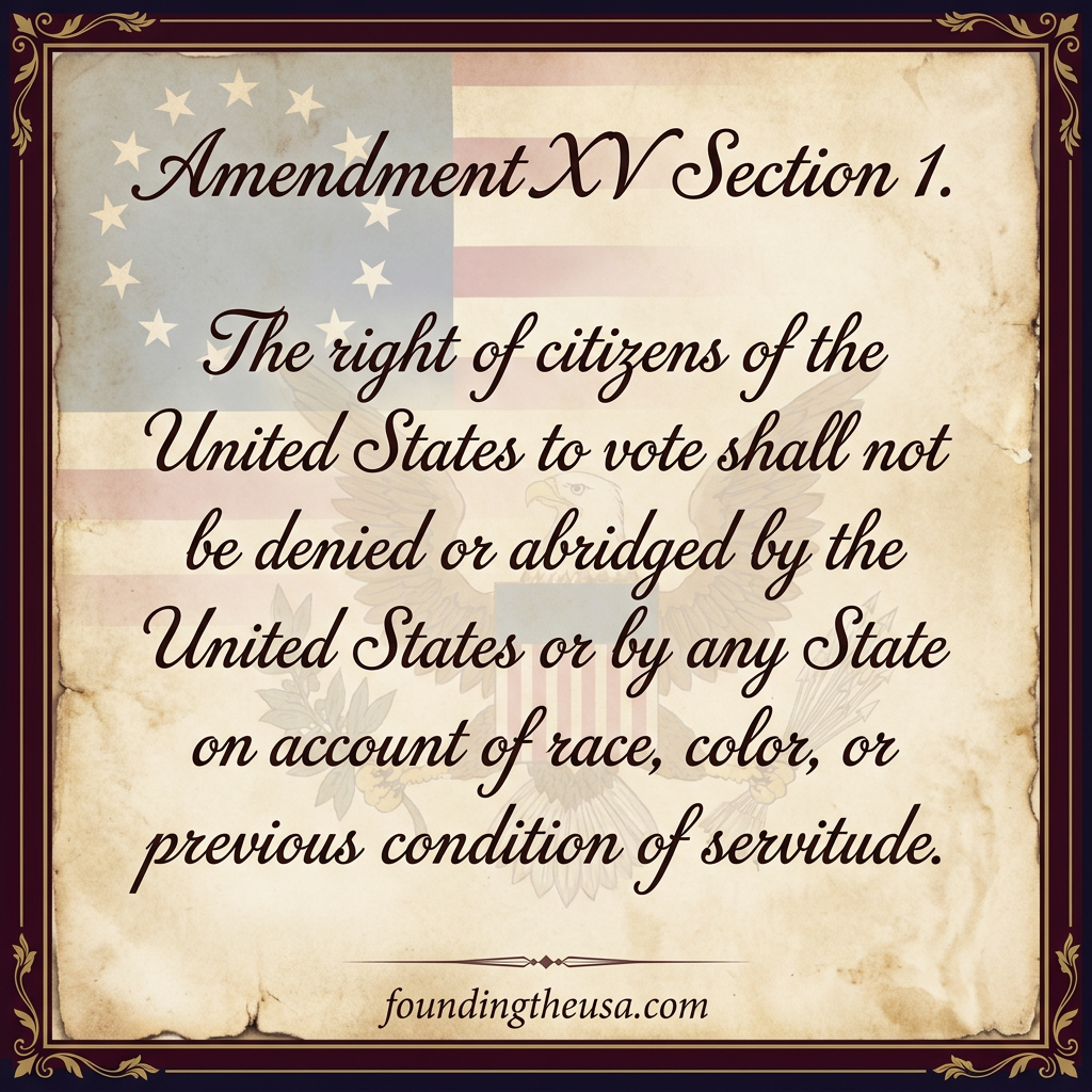 The right of citizens of the United States to vote shall not be denied or abridged by the United States or by any State on account of race, color, or previous condition of servitude