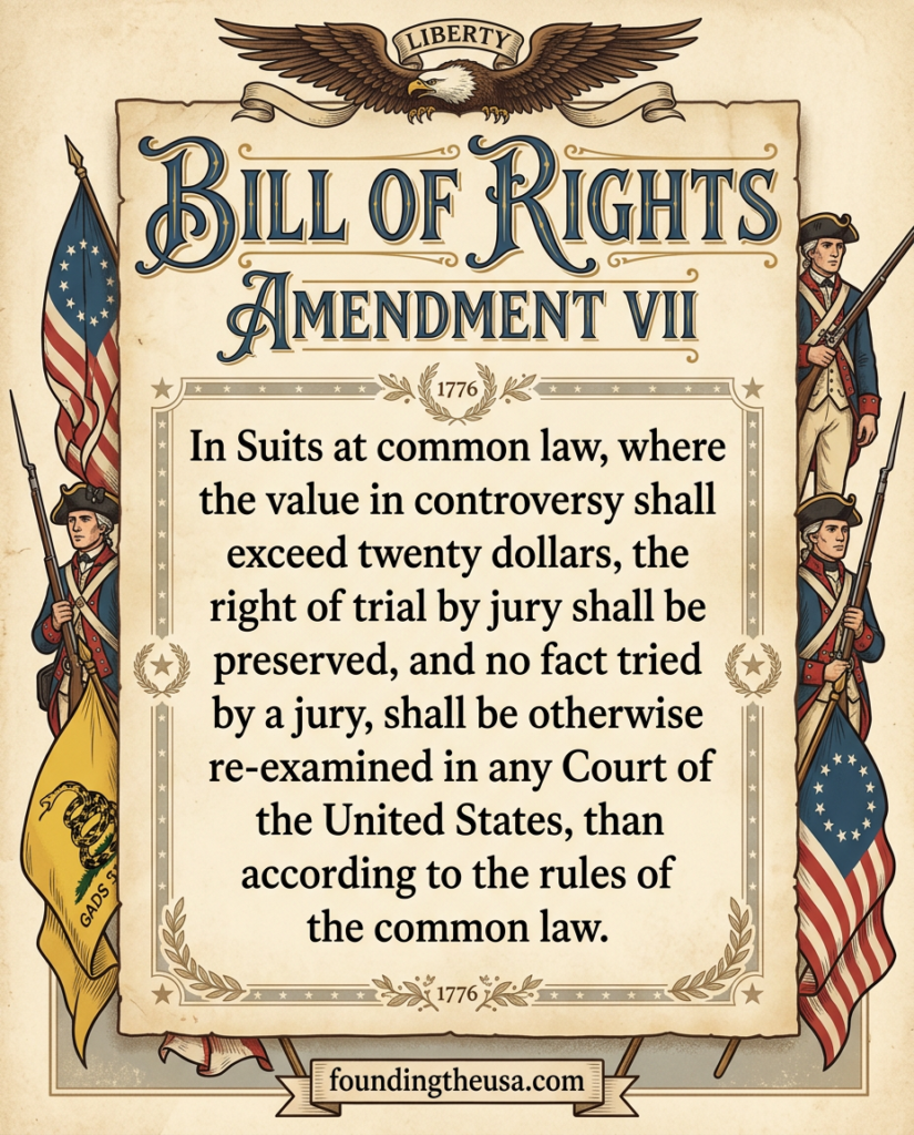 In Suits at common law, where the value in controversy shall exceed twenty dollars, the right of trial by jury shall be preserved, and no fact tried by a jury, shall be otherwise re-examined in any Court of the United States, than according to the rules of the common law.
