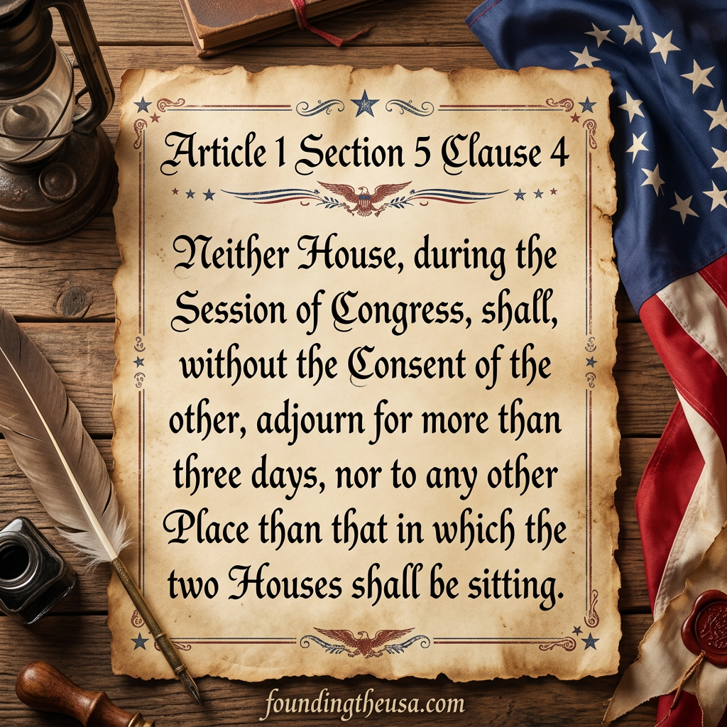Neither House, during the Session of Congress, shall, without the Consent of the other, adjourn for more than three days, nor to any other Place than that in which the two Houses shall be sitting.