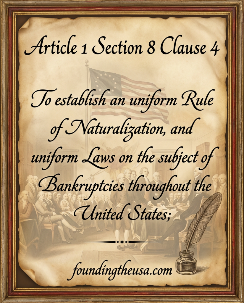 To establish an uniform Rule of Naturalization, and uniform Laws on the subject of Bankruptcies throughout the United States;