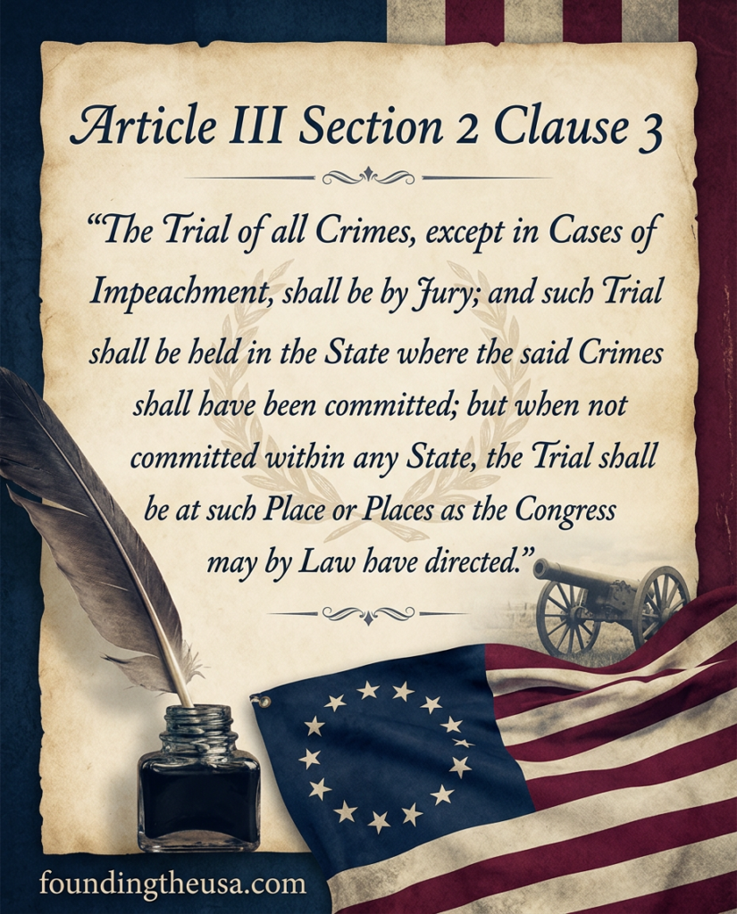 The Trial of all Crimes, except in Cases of Impeachment, shall be by Jury; and such Trial shall be held in the State where the said Crimes shall have been committed; but when not committed within any State, the Trial shall be at such Place or Places as the Congress may by Law have directed.