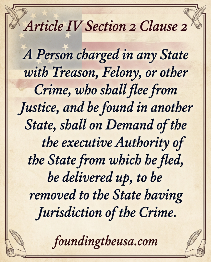 A Person charged in any State with Treason, Felony, or other Crime, who shall flee from Justice, and be found in another State, shall on Demand of the executive Authority of the State from which he fled, be delivered up, to be removed to the State having Jurisdiction of the Crime.