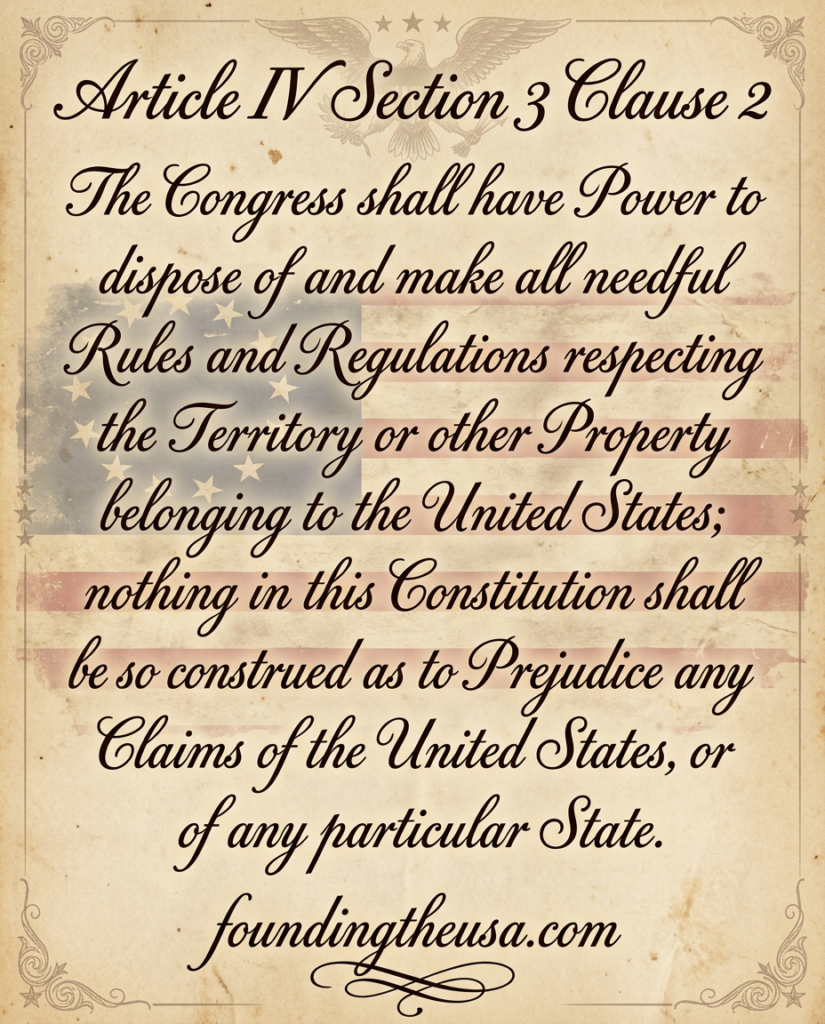 The Congress shall have Power to dispose of and make all needful Rules and Regulations respecting the Territory or other Property belonging to the United States; and nothing in this Constitution shall be so construed as to Prejudice any Claims of the United States, or of any particular State.