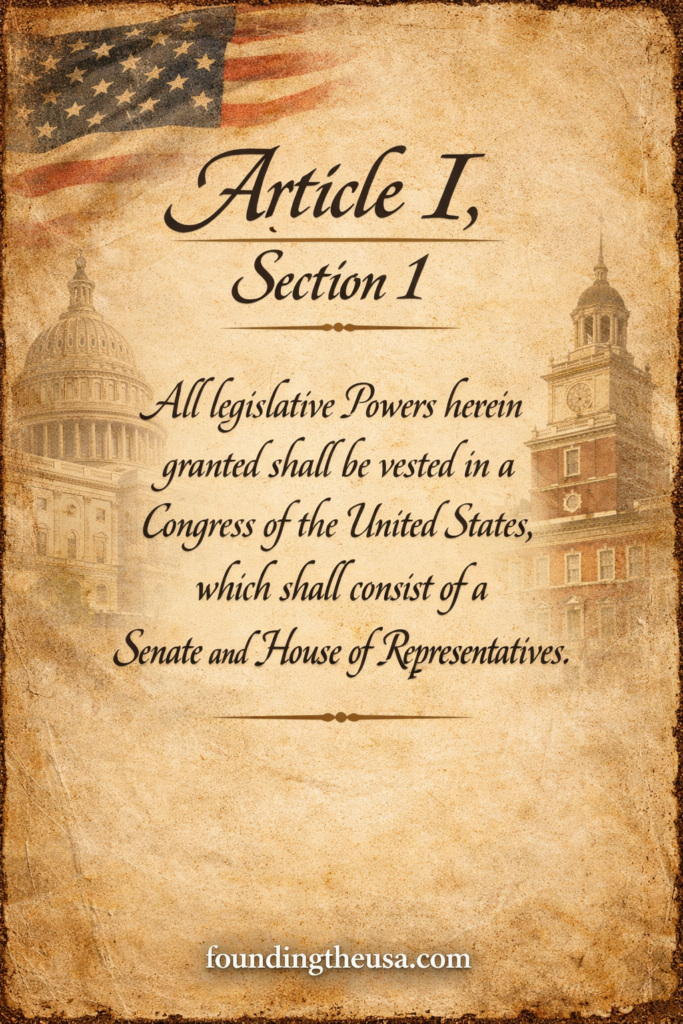 Article 1 Section1 Clause 1 The United States Constitution 

Foundingtheusa.com