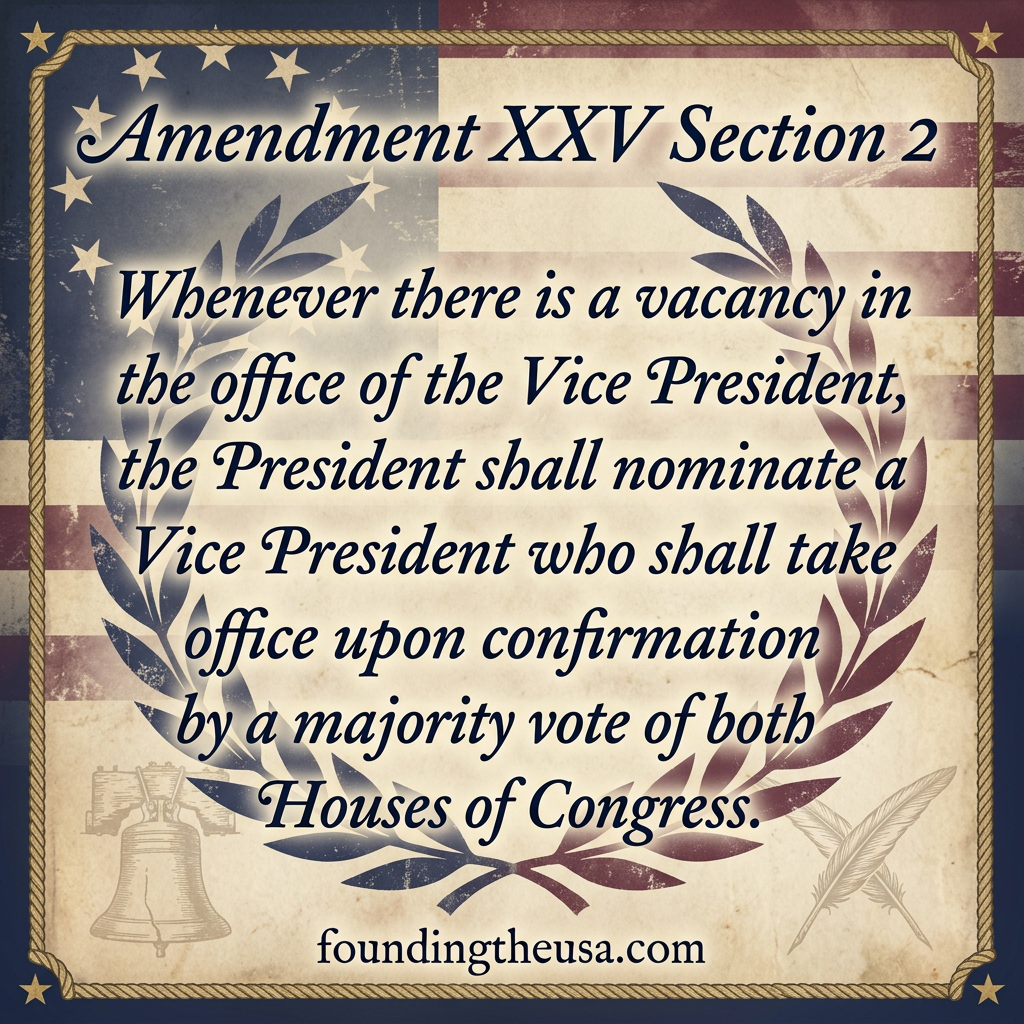 Whenever there is a vacancy in the office of the Vice President, the President shall nominate a Vice President who shall take office upon confirmation by a majority vote of both Houses of Congress.